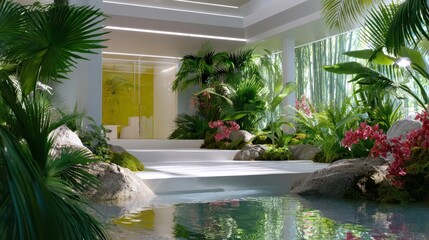 Tropical Oasis Design - Interior Plants, Water Feature, Spa