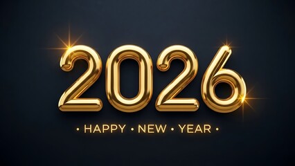 Stunning 3d gold rendering of the year 2026 with happy new year text
