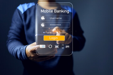 mobile banking concept a man using smartphone to login access finance information when transaction making with online and digital marketplace