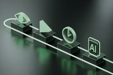 Artificial intelligence and automation process with icons representing data, time, and vision