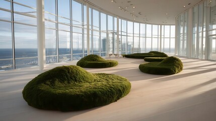 Modern Interior Design, Green Seating, High Rise, City View
