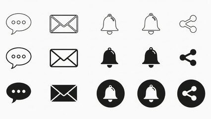 A grid of various communication and notification icons in different styles, including outline and filled versions.