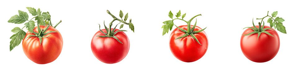 Fresh Red Tomatoes with Green Leaves on White Background