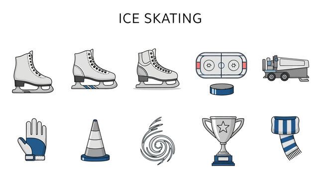 Collection of white and gray ice skating equipment rink Zamboni and accessories