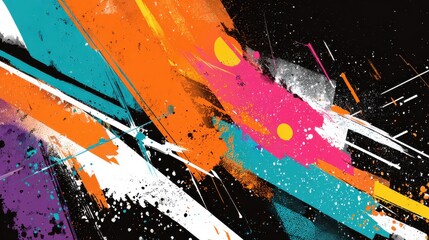 Abstract Splattered Paint Texture Vibrant Colors Diagonal Strokes on Black Background