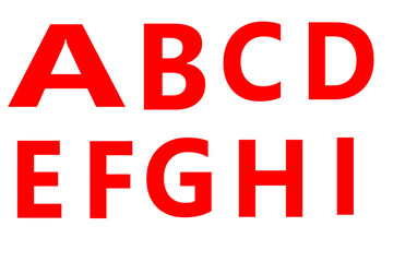 Bold Red Sans-Serif Alphabet Set: A to I