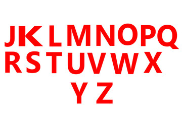 Fototapeta premium Bold Red Sans-Serif Alphabet Set: J to Z