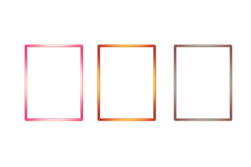Trio of Glowing Neon Rectangular Frames in Pink, Orange, and Silver