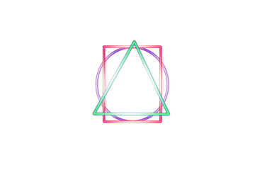 Multi-Colored Neon Geometric Totem: Overlapping Green, Red, and Purple Shapes