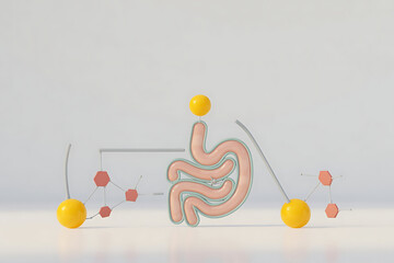 Abstract representation of the human stomach and its molecular connections, isolated on white background