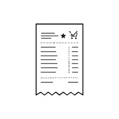 Minimalist black line art icon of a shopping receipt.