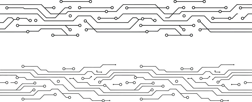 circuit board connection lines with circular nodes and pathways, vector illustration