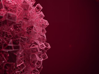 Abstract red 3D sphere made of connected nodes and lines on gradient background, digital technology network concept.