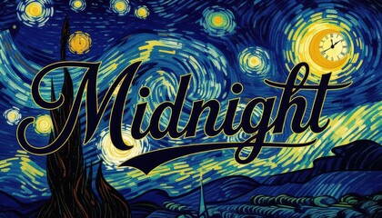 Midnight in a Starry Night Sky with Text Overlay Design