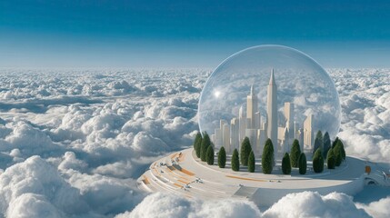 Future City in Dome, Sky High, Cloudscape Utopia