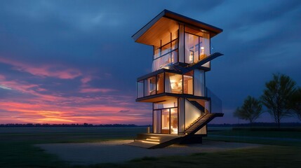 Modern Glass House Design: Luxury Architecture & Evening Sky