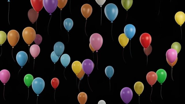 Colorful Balloon Release with Hundreds of Balloons Flying Up Isolated on Black