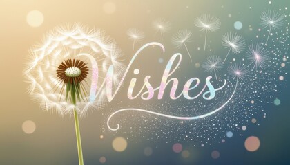 Dandelion With Wishes Text Concept Against Soft Background