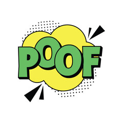 Comic Book Style Poof Sound Effect in Green Letters.