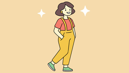 A smiling cartoon woman with long hair in a funny vector illustration design of a person character