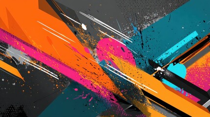 Vibrant Abstract Dynamic Paint Splatter And Pixel Art Motion Background With Orange Pink And Teal Colors