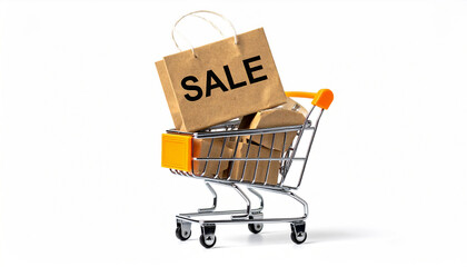 Retail Sale Promotion with Shopping Cart and SALE Paper Bag