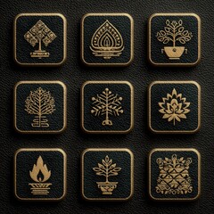 Set of Decorative Icons Featuring Nature and Symbolic Motifs