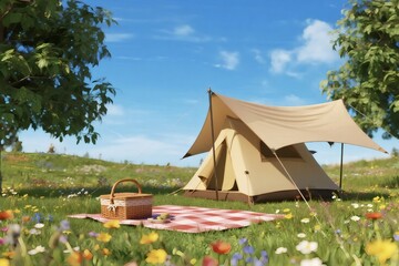 Camping Scene in Nature with Outdoor Adventure Atmosphere