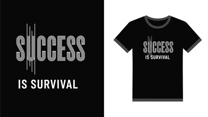 Motivational black t-shirt with Success Is Survival slogan and logo design