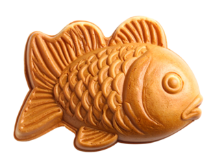 Korean pancake Bungeoppang or japanese taiyaki, Fish-shaped waffle with sweet red bean filling isolated on transparent png