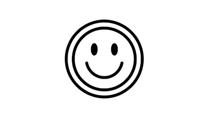 Fototapeta premium Smiling face emoticon with two black circles for eyes and a curved line for mouth in a circular outline on white background