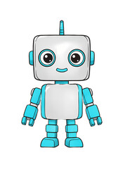 Cute robot with big eyes and a smile on black background