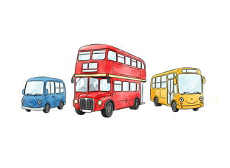 Colorful buses on black background