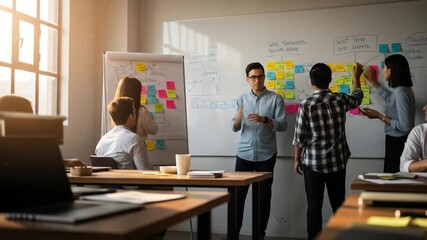 Creative Business Team Brainstorming and Collaborating on New Project Ideas in Modern Office.