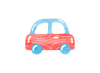 Vibrant red car with blue accents on black background