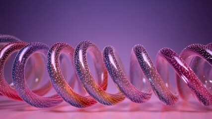 Dynamic Abstract Video Featuring a Vibrant, Glittering Spiral Coil with Glowing Particles Against a Purple Gradient Background - Powered by Adobe