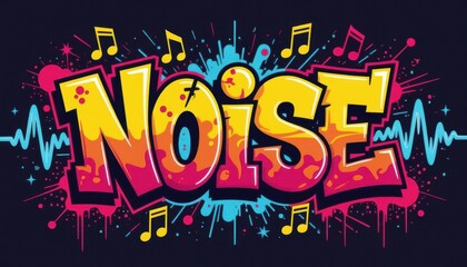 Vibrant Graffiti Art with the Word Noise and Sound Waves