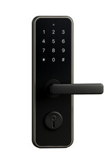 Modern digital door lock against an isolated background.