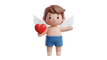 Cute angel holding heart isolated on transparent background