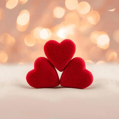 Fototapeta premium Three red hearts on white surface