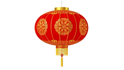 Red chinese lantern with gold design isolated on transparent background