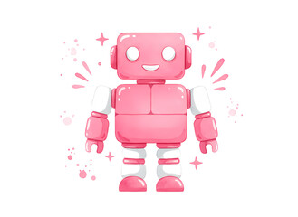 Cute pink robot with sparkling stars on black background