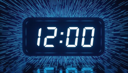 Digital Clock Display with Time Burst Effect at Midnight