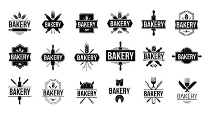 Obraz premium Collection of black and white bakery logos with various design elements