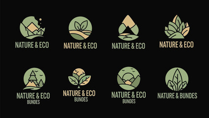 Collection of nature and eco friendly logos in green and beige
