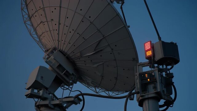 Realistic Commercial-Style Satellite Communication Dish at Dusk