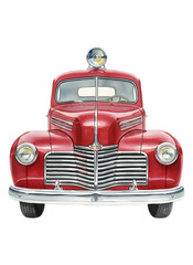 Vintage red car with chrome details on black background