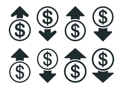 dollar sign icons with up and down arrows, vector illustration