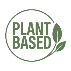 Plant based logo with green leaves and circle, vector illustration