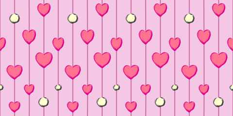 A seamless pattern of pink hearts and circles, perfect for romantic Valentine's Day wallpapers and greeting cards.